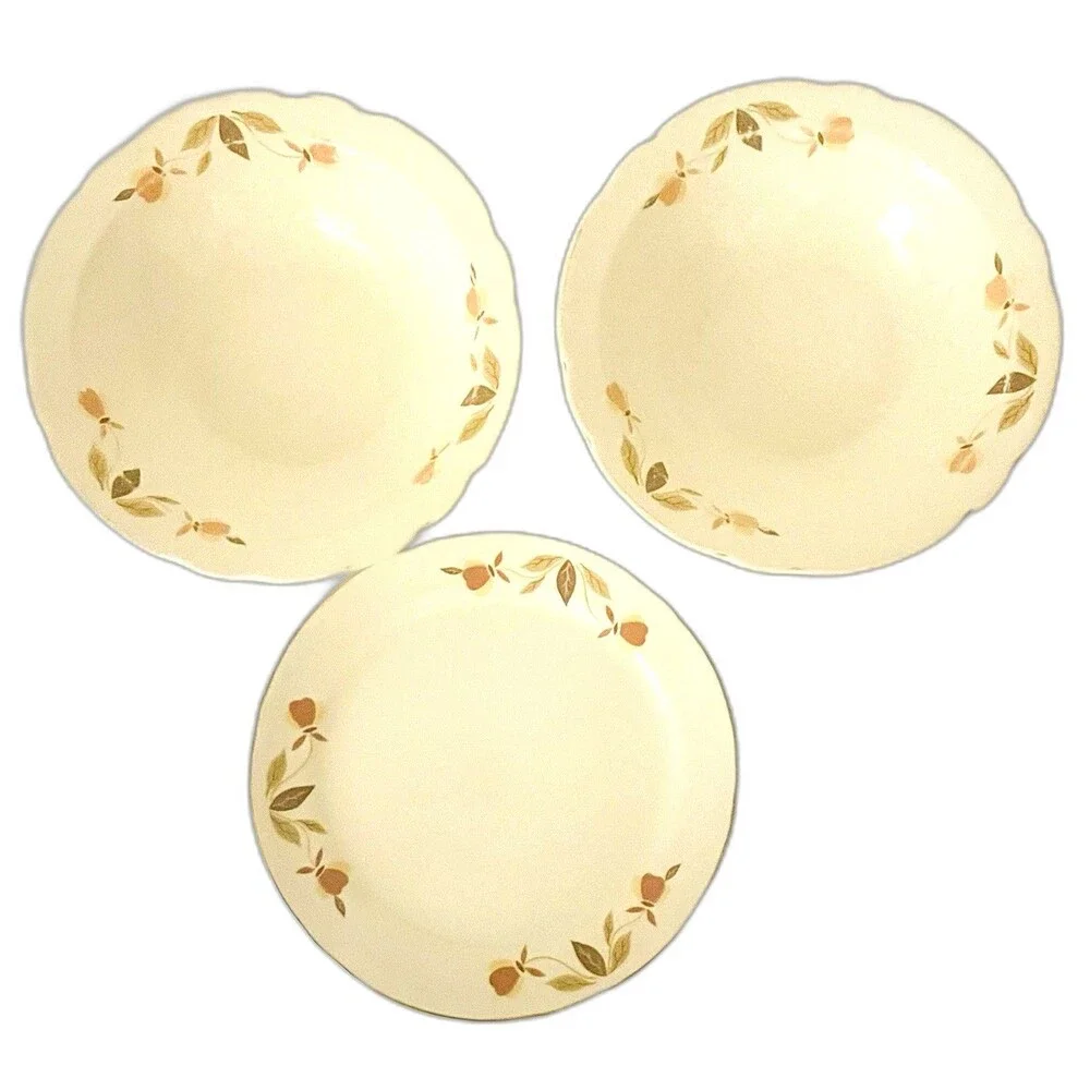 Vintage Hall China Autumn Leaf 3 Dessert Cereal  Bowls and 1 Dessert Dish